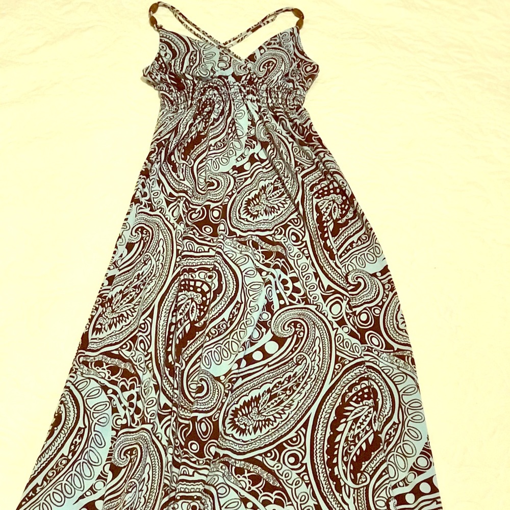 Light blue & brown maxi dress